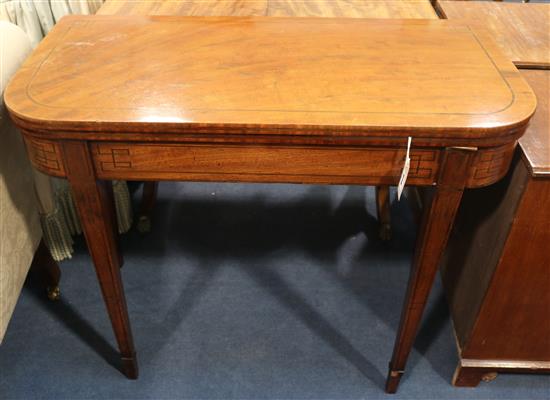 A George III mahogany card table with folding top, 92cm wide